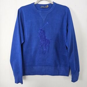 Polo Ralph Lauren Big Pony Knit Tech Crewneck Sweatshirt Women M Royal Blue